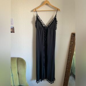 Vintage Dara Jane New York Silky Satin Black Lace Open Front Lingerie Top Large